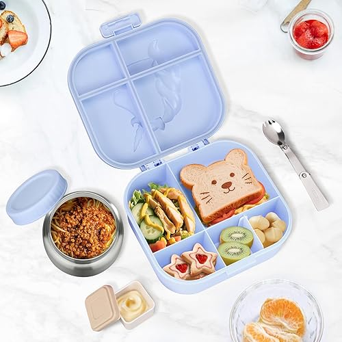 Miniatura 7 de Juego de Loncheras para Niños - Frasco de Alimentos Aislado de 12 oz, Bolsa Térmica, Envases de Comida para Almuerzo a Prueba de Fugas, Cubiertos