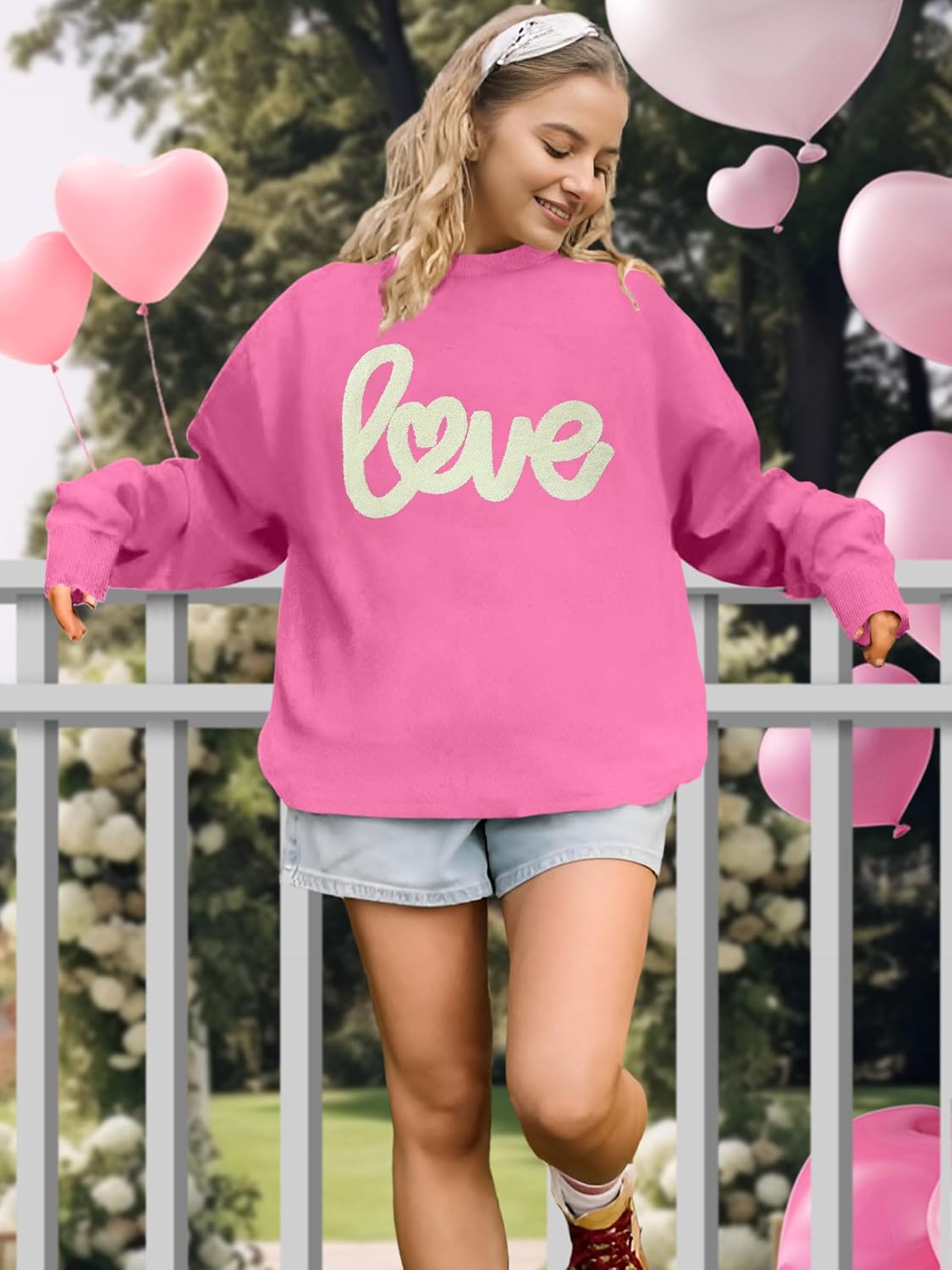 Valentines Sweatshirt Women: Love Chenille Pach Sweatshirts Valentines Shirt Love Heart Pullover Tops - Image 4