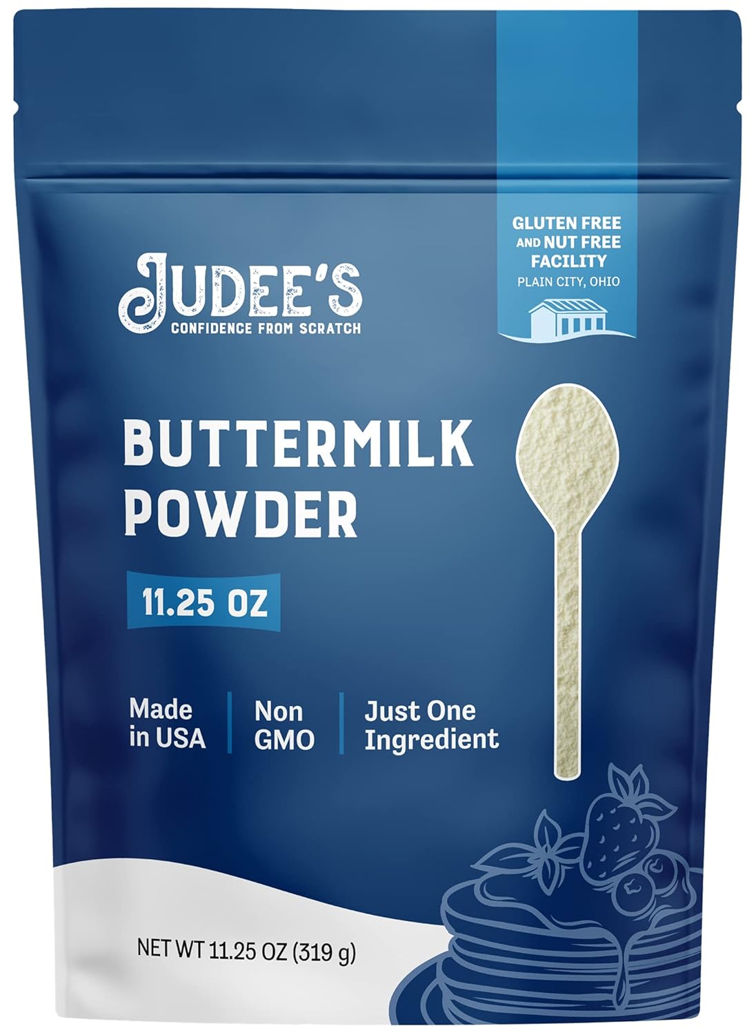 Judee’s Buttermilk Powder - 11.25oz Resealable Pouch | 100% Non-GMO, Gluten-Free & Nut-Free | Perfect for Pancakes, Fried Chicken and More | Made in USA