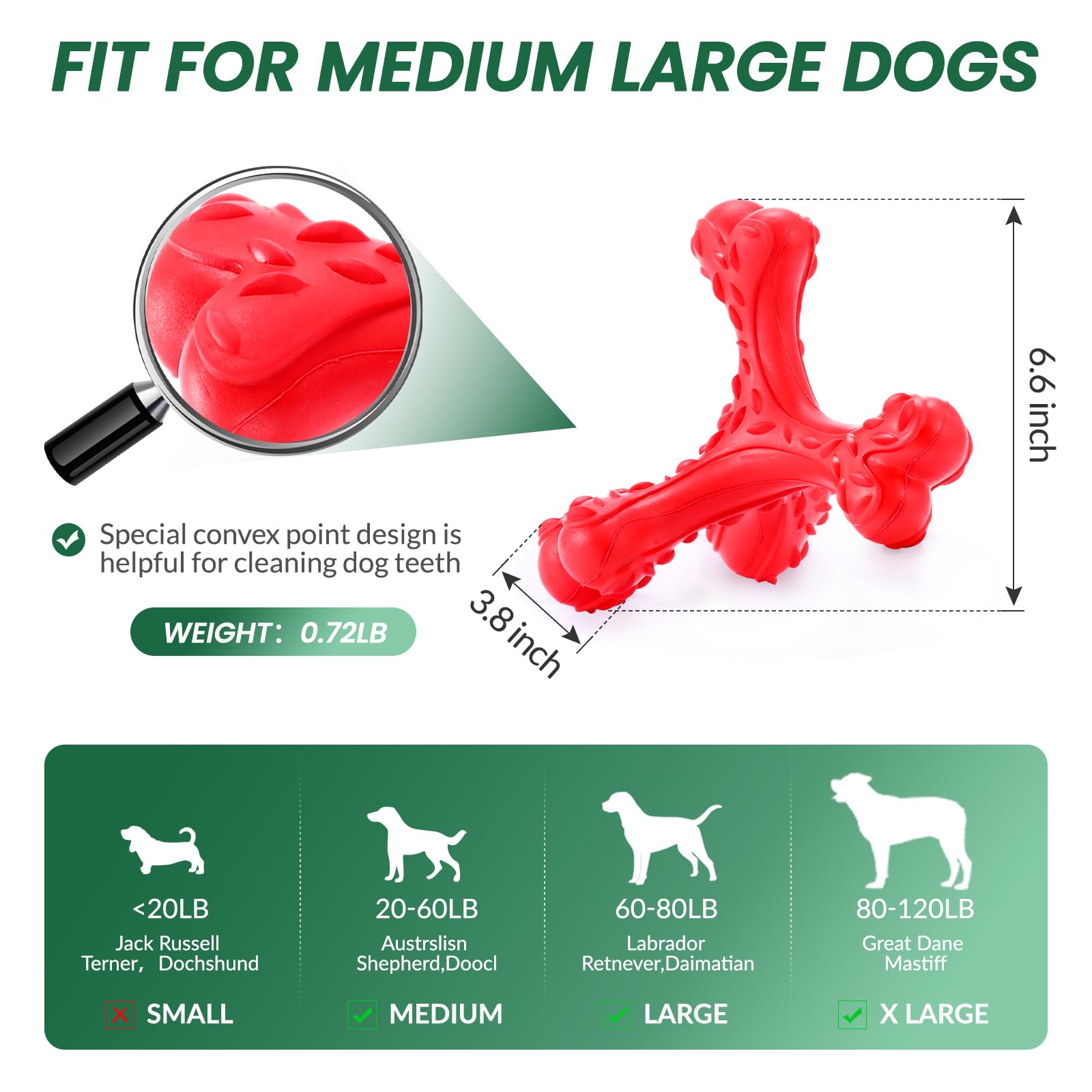 CVALIN Dog Chew Toys for Aggressive Chewers Large Breed,Indestructible Bones Toy,Durable Cleaning Toothbrush Natural Rubber Dog Toys - Image 2