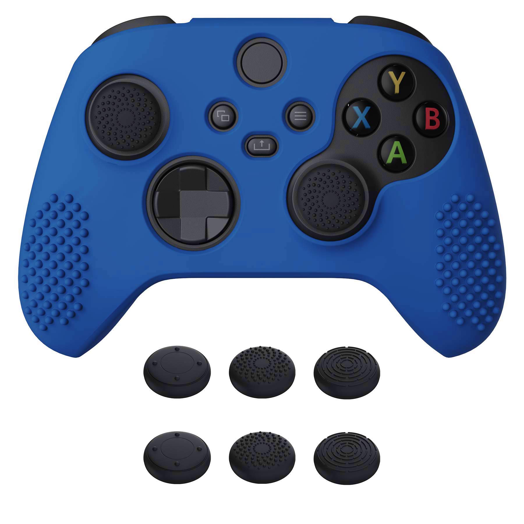 eXtremeRate PlayVital 3D Studded Edition Anti-Slip Silicone Cover Skin for Xbox Series X Controller, Soft Rubber Case Protector for Xbox Series S Controller with Black Thumb Grip Caps - Blue & Black — view 12