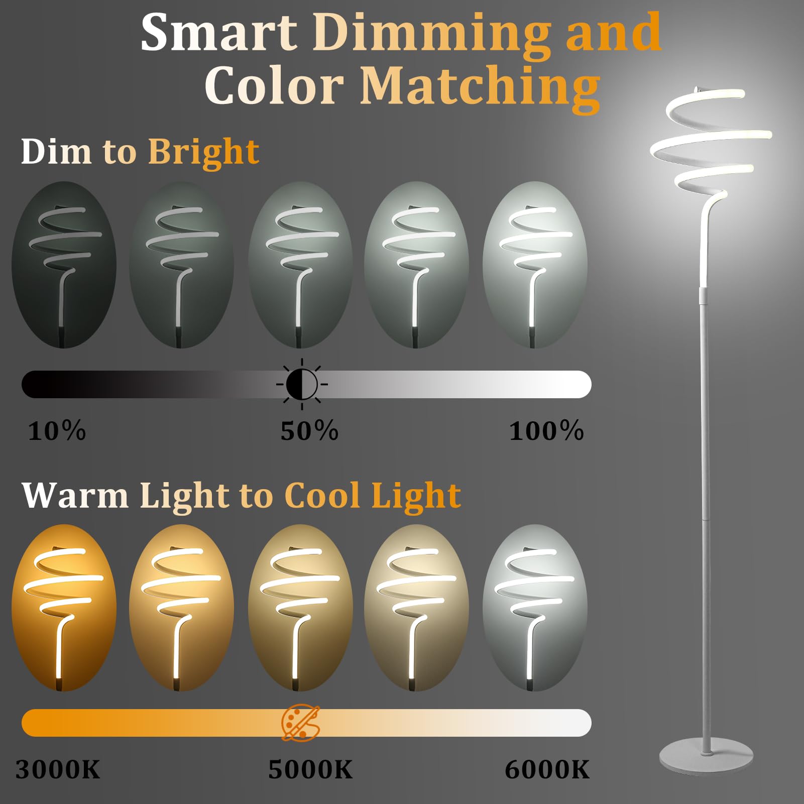 フローリングライト ZxWLife Floor Lamp, LED Modern Floor Lamps for Living Room, 63