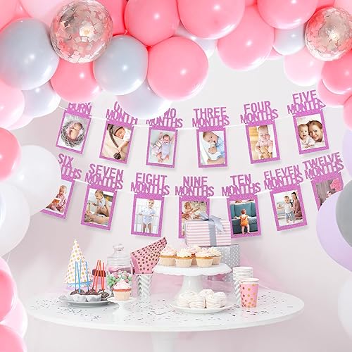 Miniatura 7 de Whaline Cartel de fotos de bebé de primer cumpleaños para recién nacido a 12 meses, guirnalda de fotos de hitos mensuales, decoración de celebración