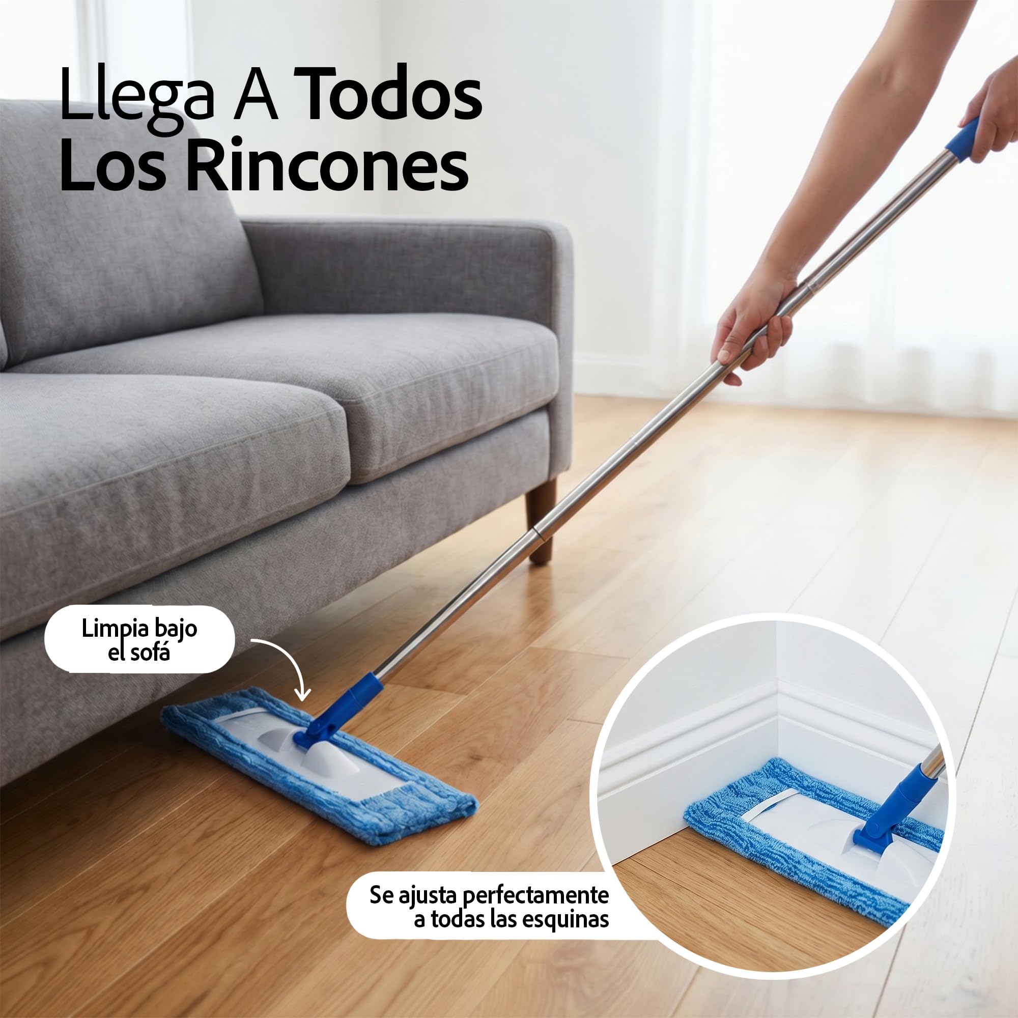 Mopa Fregar Suelo con Cubo Escurridor Sistema Limpieza Plano con Microfibra Absorbente Mango Giratorio 360 Limpieza Facil Sin Esfuerzo Hogar Suelos Cocina Baño Reutilizable