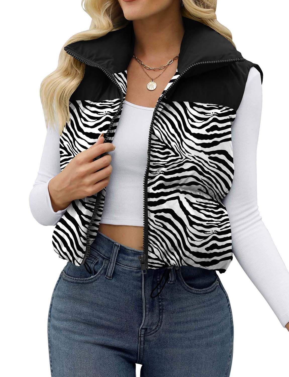 Photo 1 of JZC Women's Crop Puffer Vest Lightweight Sleeveless Jacket 2023 Fashion Winter Outerwear Padded Gilet X-Large Bwzebra