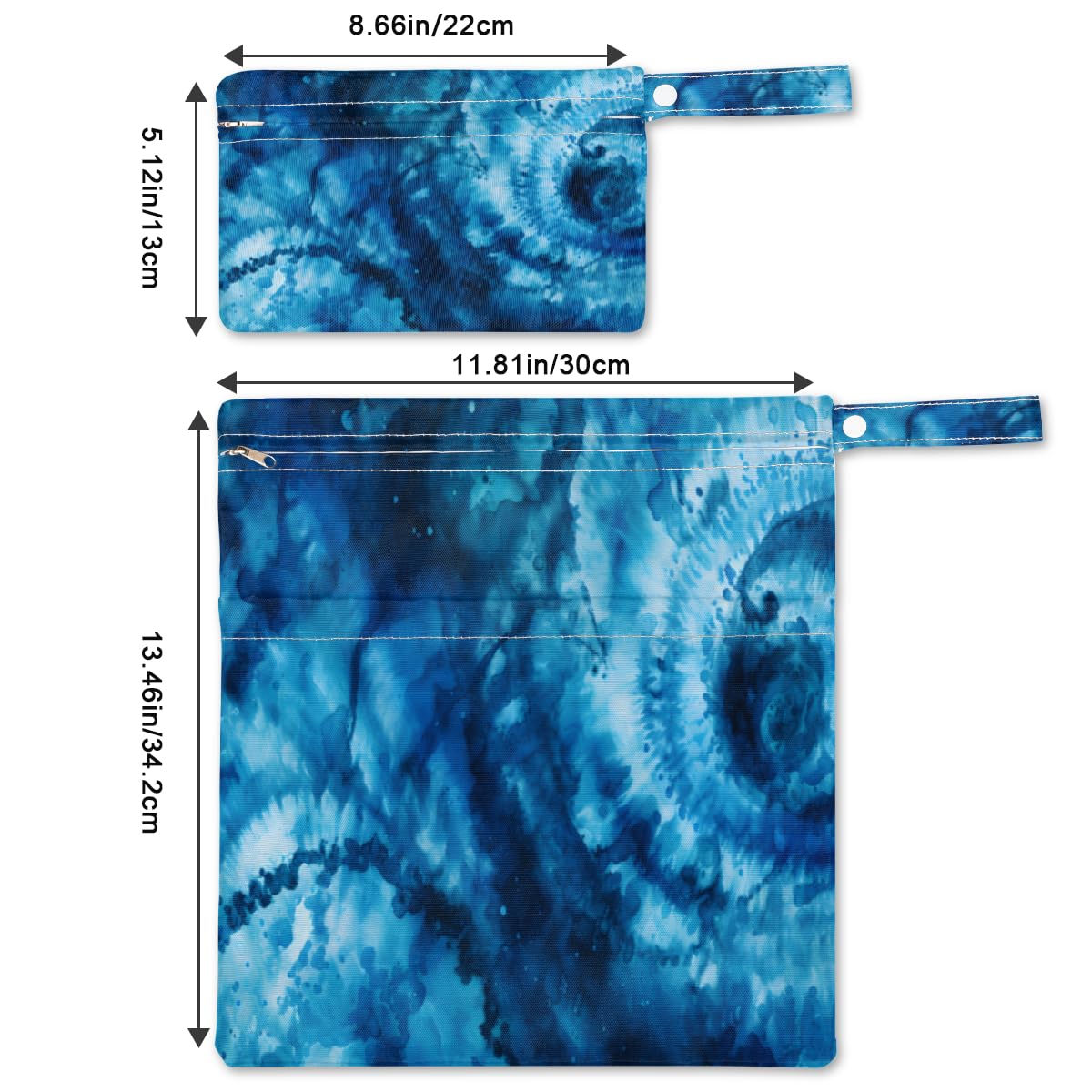 Pardick 2 Set Swirl Tie Dye Wet Dry Bags for Baby Cloth Diapers Waterproof Reusable Storage Bag for Travel,Beach,Pool,Daycare,Stroller,Gym,Laundry,Dirty Clothes,Swimsuits, Blue Swirl Design Wet Bag
