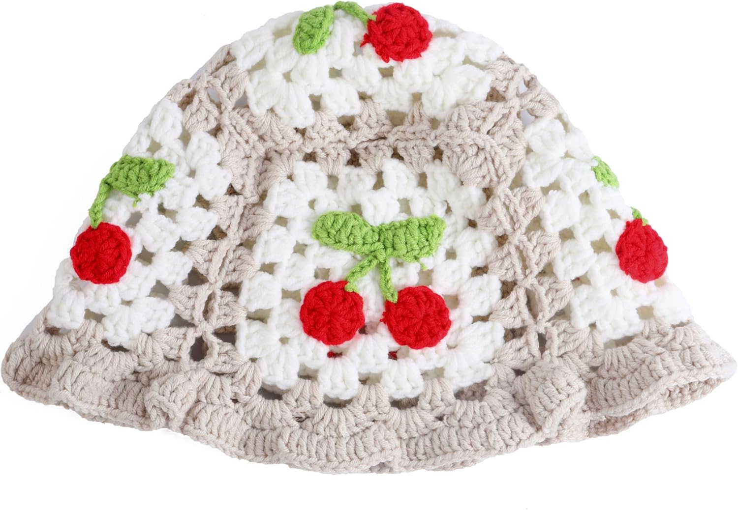 Fiewmay Crochet Bucket Hat for Women Handmade Floral Hat Portable Knitted Elastic Cute Beach Hat for Vacation Traveling - Image 2