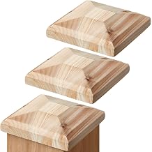 Hosuly 3 Pcs 4 x 4 Actual 3 5/8 Wood Fence Post Cap Rot Resistant Cedar Deck Newel Post Caps for Outdoor Wooden Fences, Pyramid Style