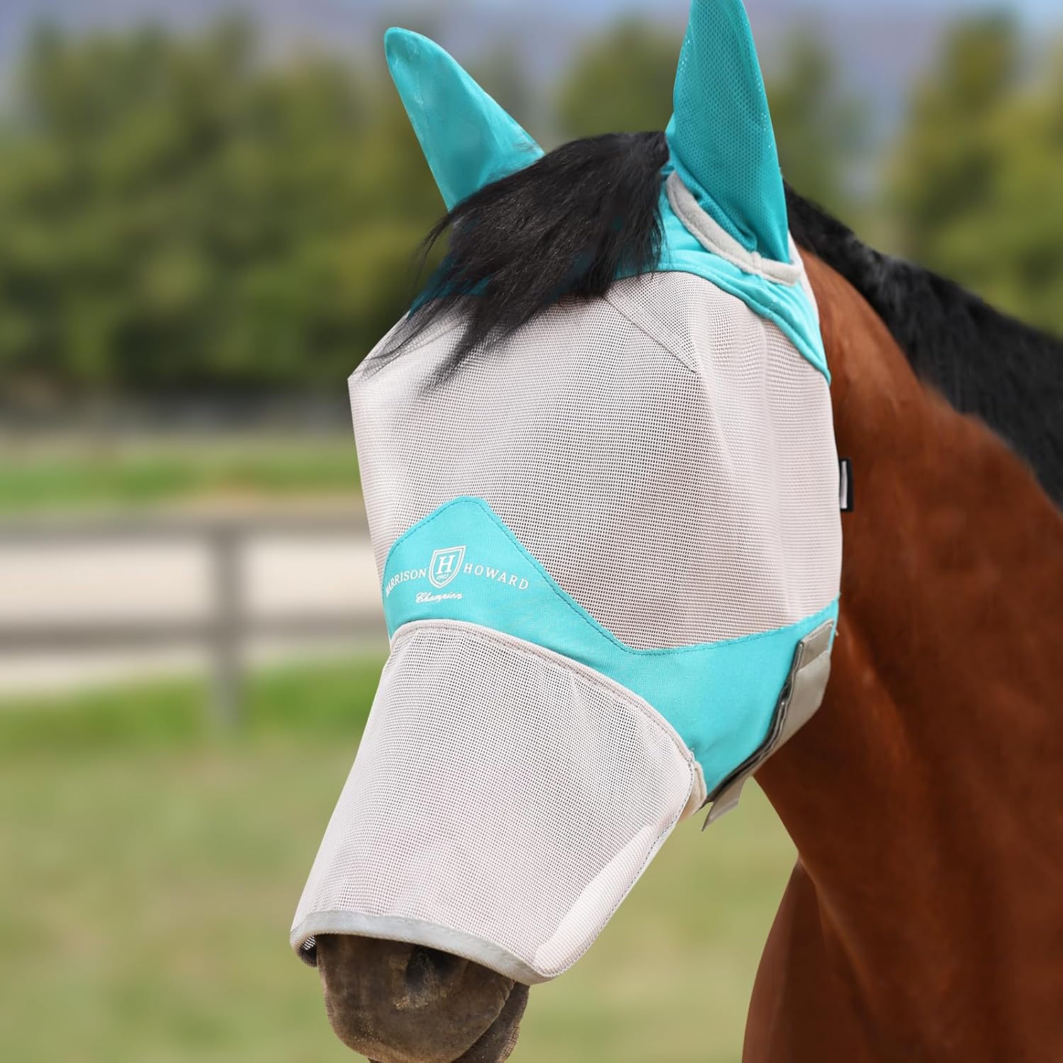 Harrison Howard Full Face Horse Fly Mask UV Protection and Breathable for Equine Use Comfortable Mint L