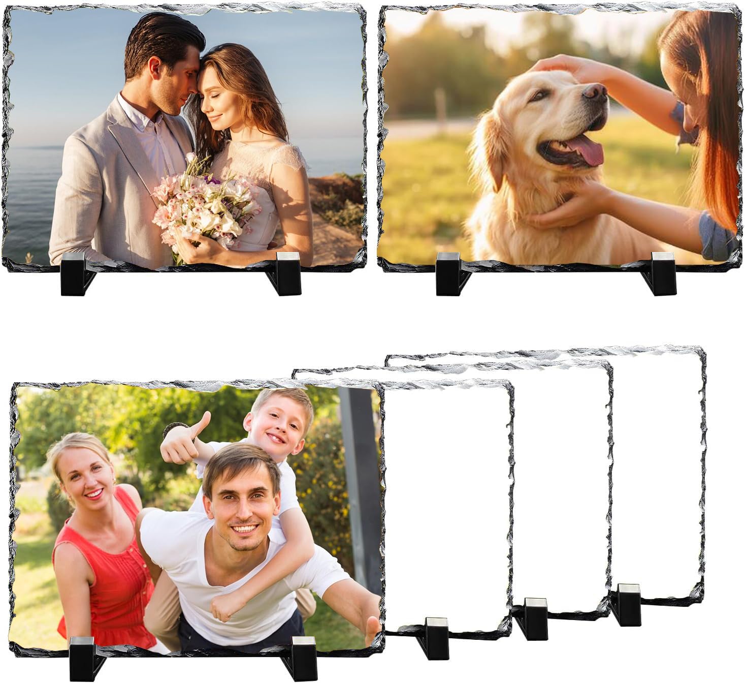 6PCS Sublimation Slate Blanks with Display Stand,Slate Rock Rectangle Sublimation Blank for Heat Press Transfer Photo,Image,Picture Frame,Glossy Sublimate Coating Slate