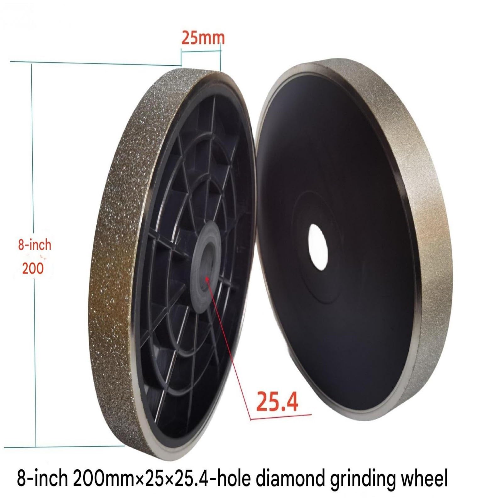 Mola diamantata da 8 pollici, diametro 200 mm, spessore 25, foro,4, lega elettrolitica, plastica, lucidatura parallela in giada Attrezzatura per la macinazione(With reducing sleeve800#)