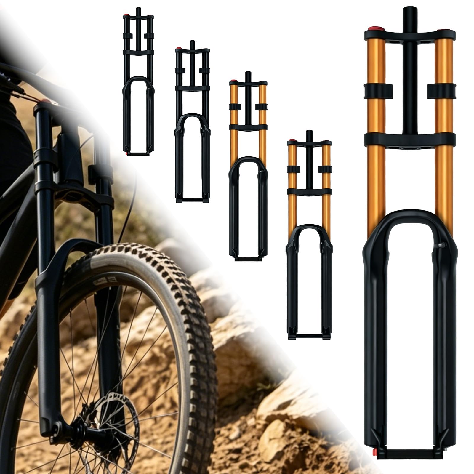 Doble Corona Horquilla Aire, para Bicicleta de suspensión, Eje pasante | Presión Aire Amortiguador, 26 27.5 29 Pulgadas Montaña Suspensión, rebote ajustable,Horquilla Delantera Recta De Recorrido