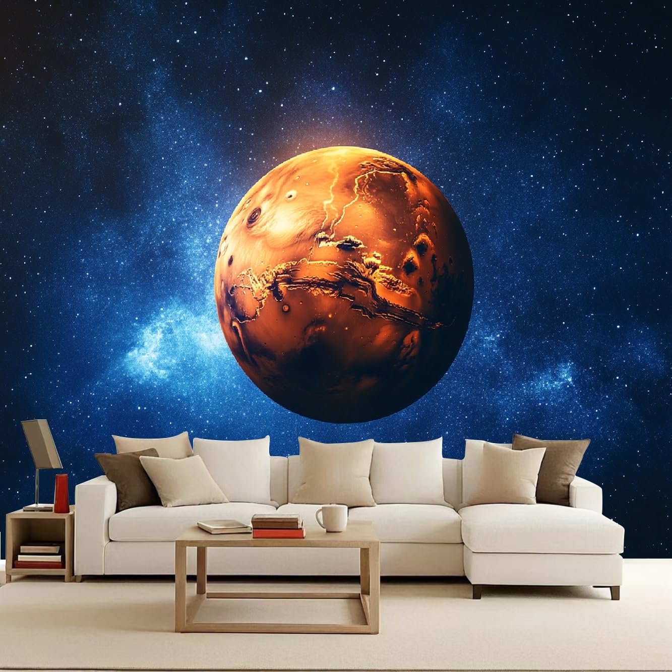 Fototapeta XXL, 500 x 280 cm, panorama Mars, do salonu, sypialni, tapeta ścienna, gwiaździste niebo, droga mleczna, tapeta z włókniny, odporna na promieniowanie UV, bezzapachowa, gotowa do montażu