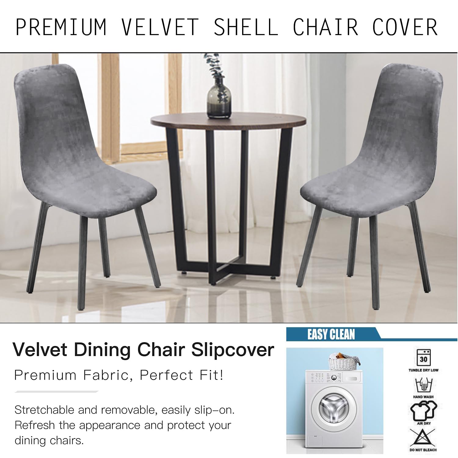KELUINA Mid Century Modern Chair Covers Set of 2/4/6, Style Shell Dining Accent Side Chair, Upholstered (Light Gray, 2 PCS) - Image 3