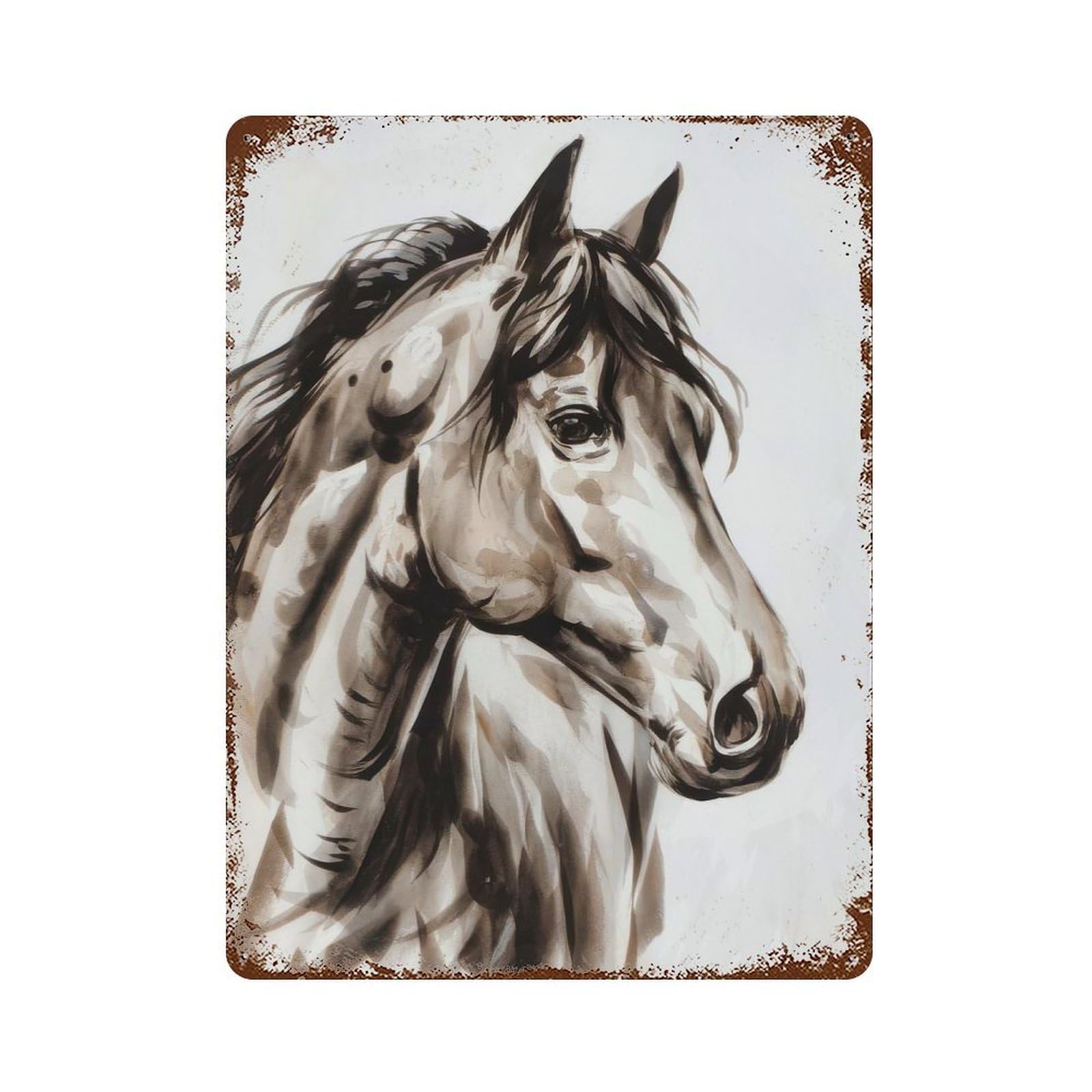 Horse Watercolor Portrait Weathered Tin Sign 15.7"x11.8", Shabby Chic Decor for Garage, Pub Or Kitchen