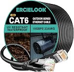 Ercielook Cat6 Câble Ethernet extérieur 200ft, Haute vitesse 23AWG 10Gbps CCA UTP Câble réseau - Enterrement direct LLDPE UV manteau LAN Cord