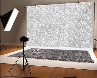 Fondale in vinile grigio 30 x 20 m, motivo floreale retrò con effetti passati datati botanici antichi vittoriani caratteristiche sfondo per feste decorazione casa all'aperto tema sparatutto puntelli