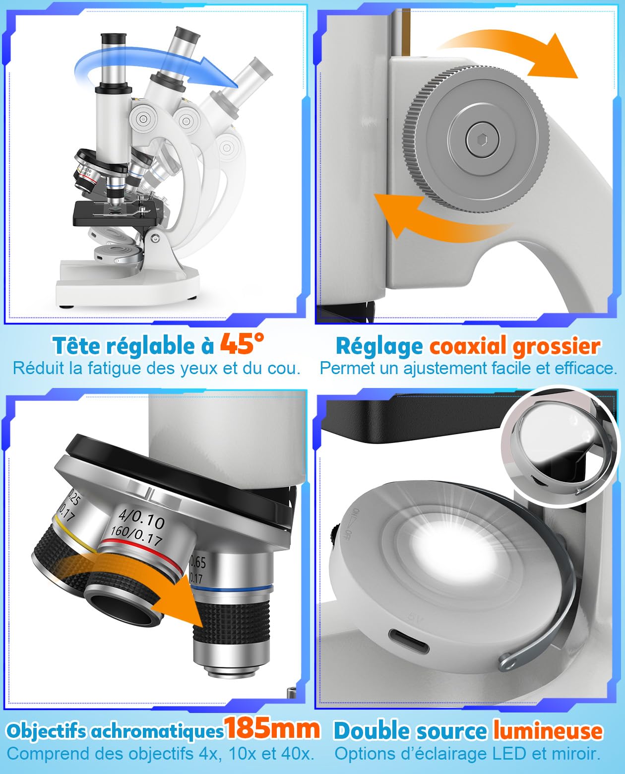 Microscopio 40X-2000X per Bambini Studenti Adulti: Microscopio Ottico Professionale per Lab, Casa e Scuola con Vetrini, Supporto per phone, Struttura in Metallo, Regalo Educativo per ragazzi 8-12