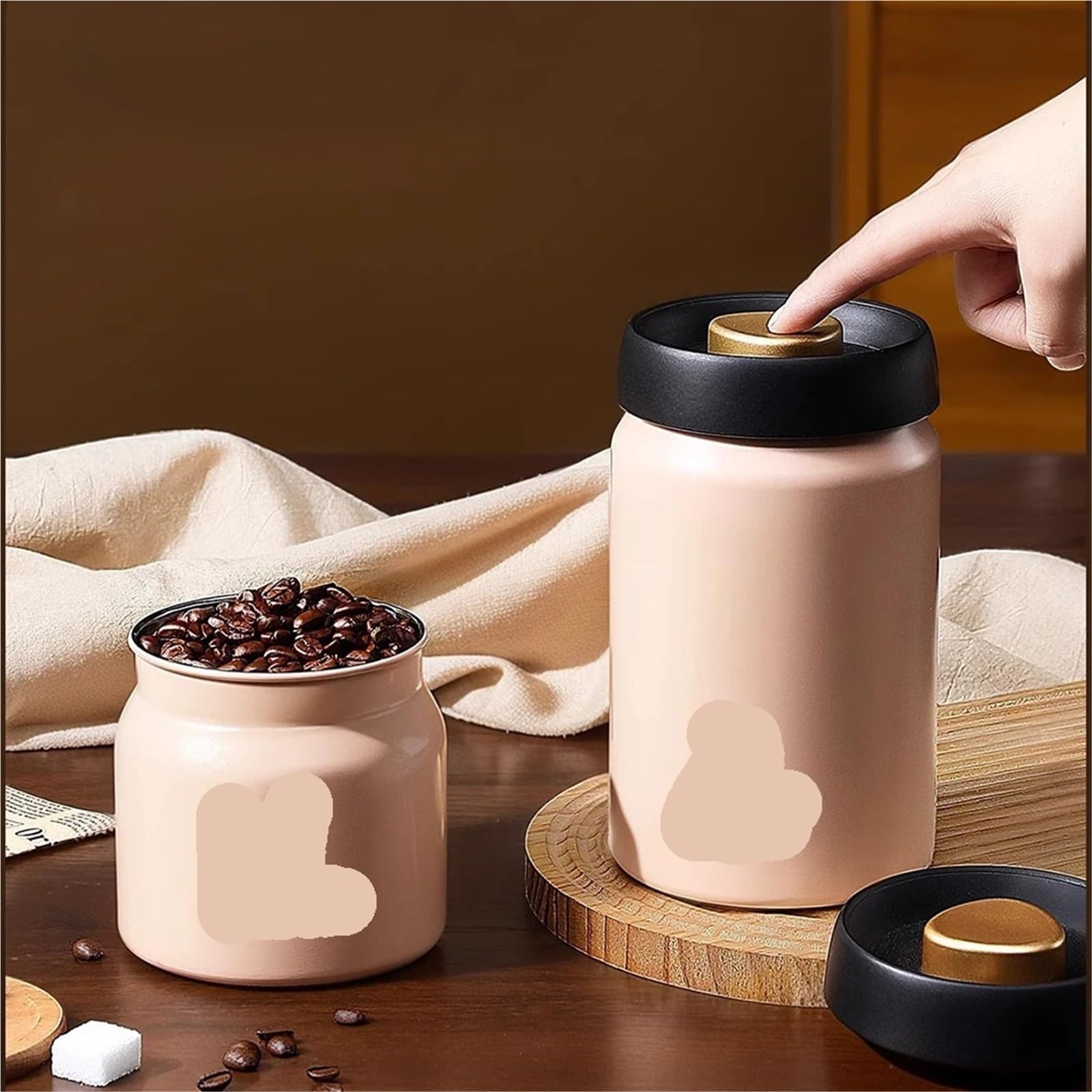 KaffeebohnenbehäLter Aus Edelstahl Vakuumversiegeltes Kaffeebohnenglas aus Edelstahl, Vorratsglas for Kaffeebohnen FüR Kaffeebohnen, Kaffeepulver(1200ml)