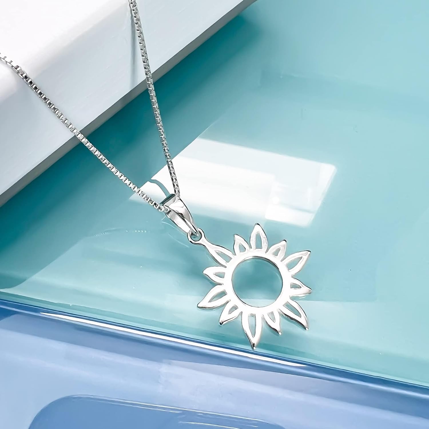 Sun Necklace, Sterling Silver Sun Pendant Necklace for Women, Sunburst Necklace