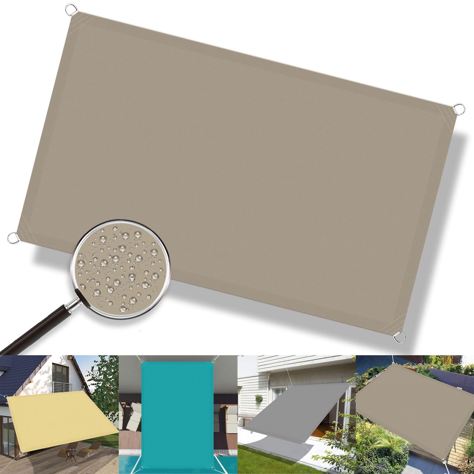 Toile d'ombrage 1.5x2m haute protection solaire anti-UV avec cordons
