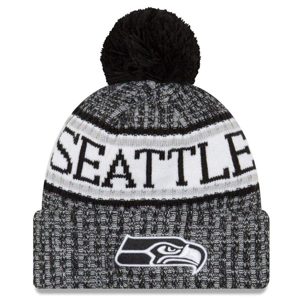 New Era Unisex Black/White Nfl Sideline 2018 Bobble Beanie Seattle Seahawks