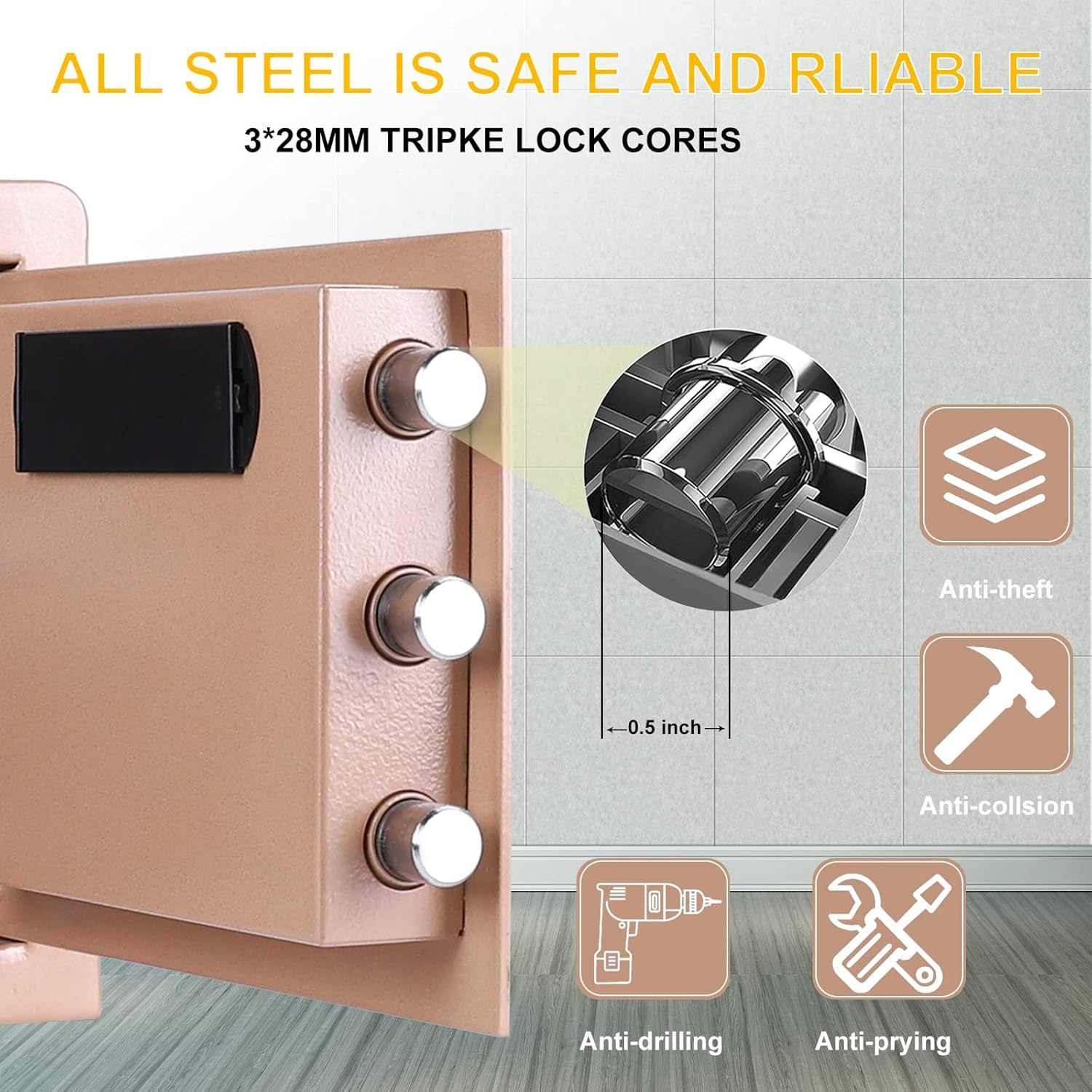 LIONSEN 0.66 Cubic Feet Safe Box with Fingerprint Lock and 2 Manual Keys – Protect Money, Jewelry, Passports,and Documents – For Home,Business,Travel,13.7'' x9.8'' x9.8'' - - 