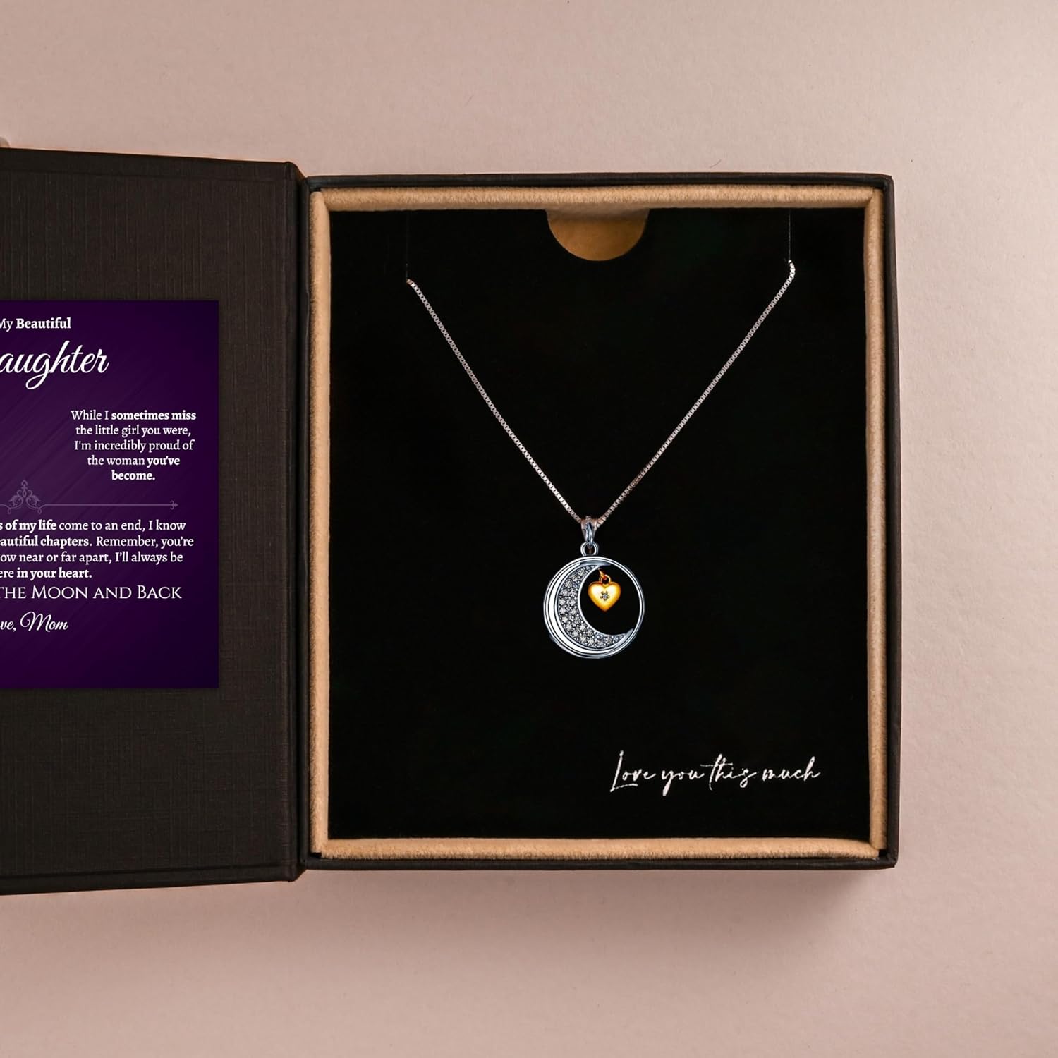 Love You This Much Daughter Moon & Back Necklace | .925 Sterling Silver | Christmas Gifts for Daughter Birthday | 16-19" Adjustable | Luxury Box & Card Included - Image 8