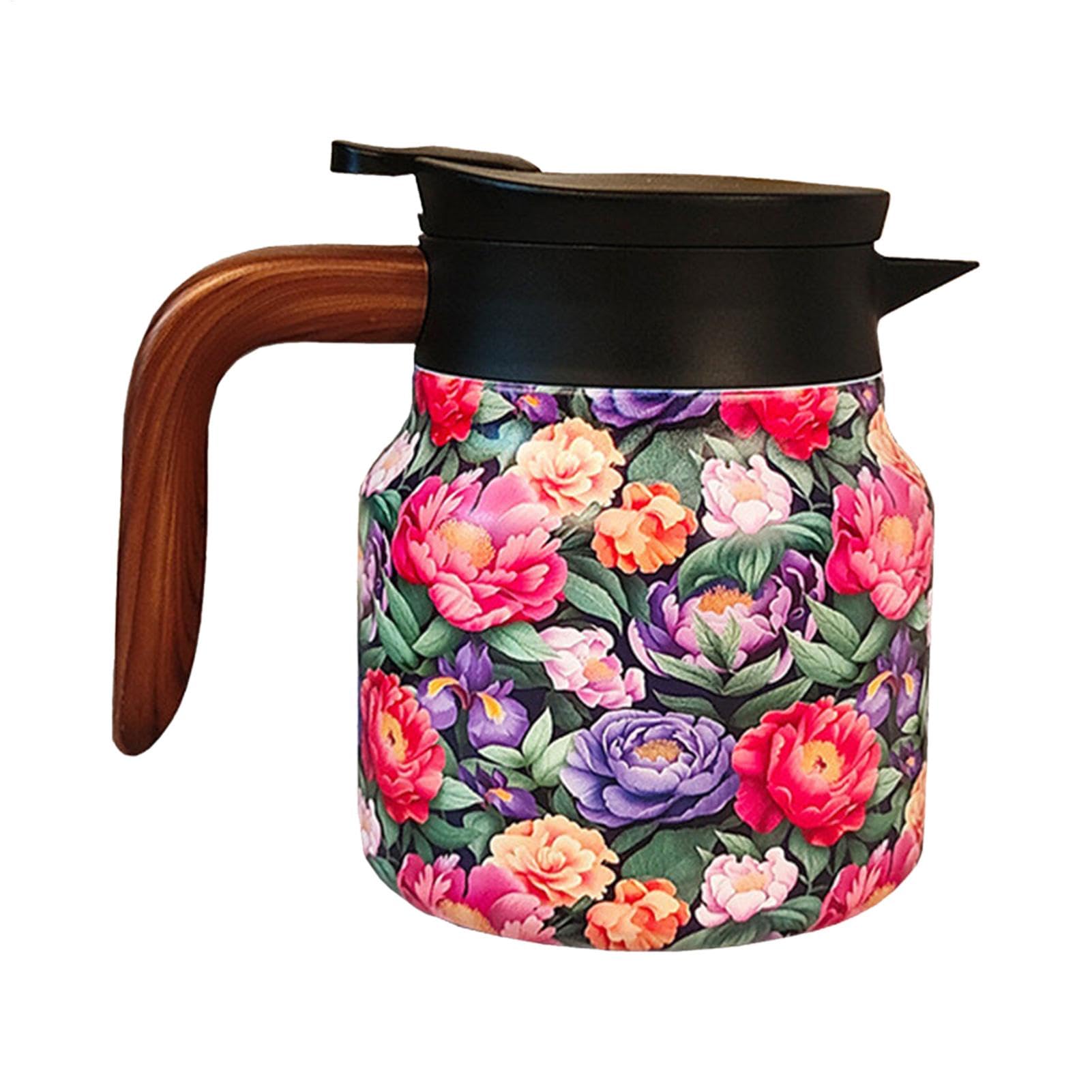 Tetera de acero inoxidable con diseño floral vintage e infusor para celebraciones y hogar