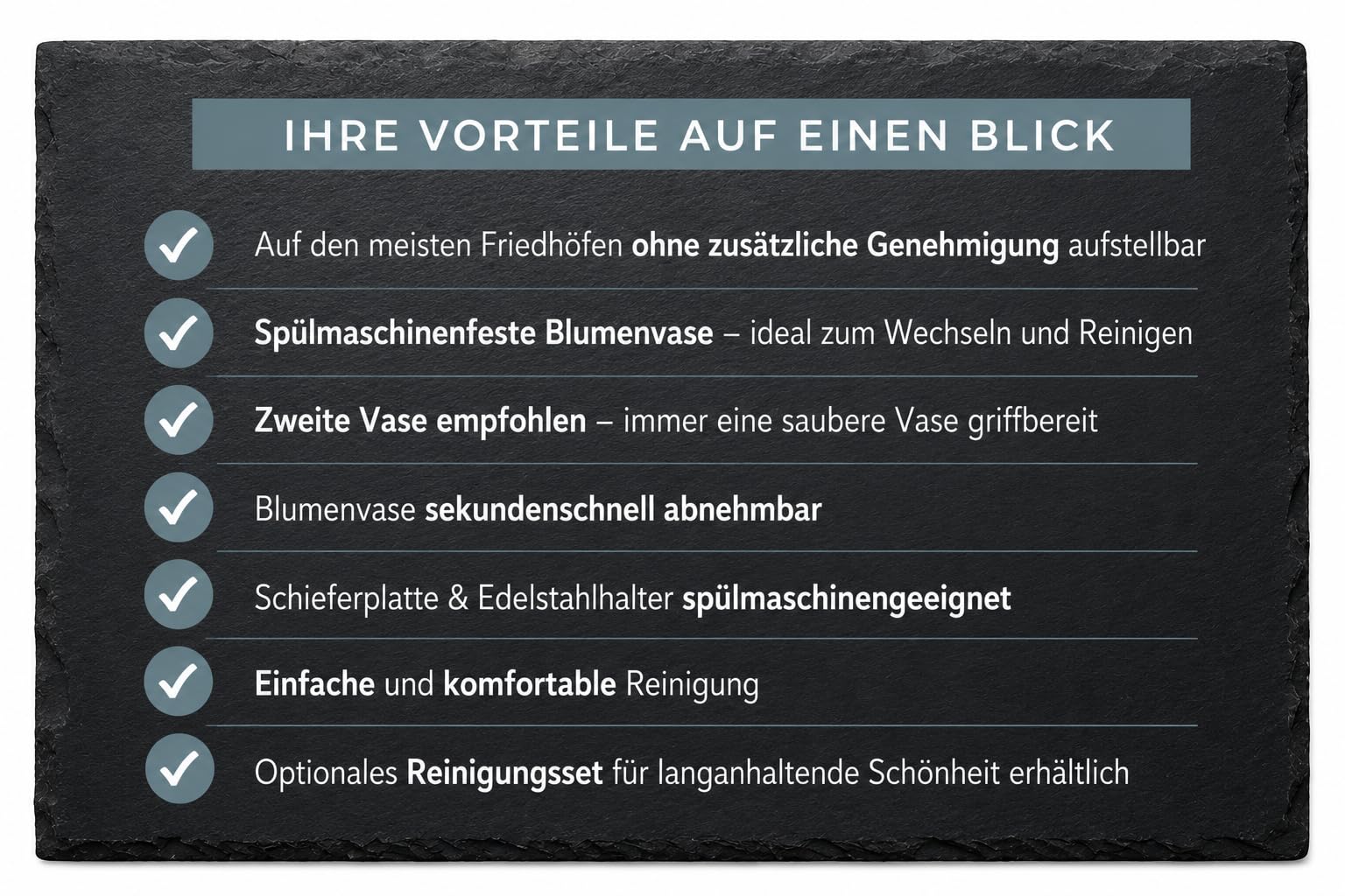 Grabstein Urnengrab - Grabplatte aus Premium Schiefer mit witterungsbeständiger Lasergravur | 30x20cm Menschen oder Haustiere | kostenlose Gravur mit exlusiven Edelstahlhalter