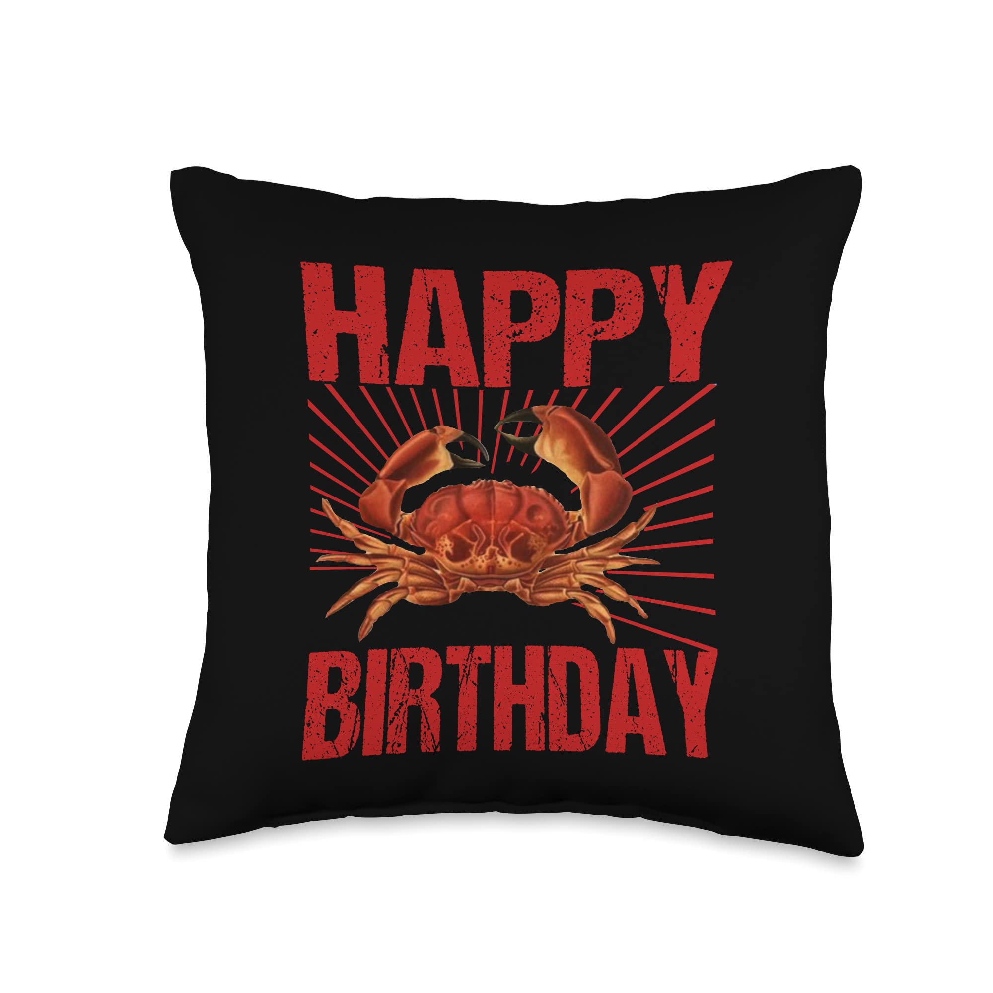 Bday Party Funny Crab Crustacean Waving Happy Birthday Throw Pillow, 16x16, Multicolor