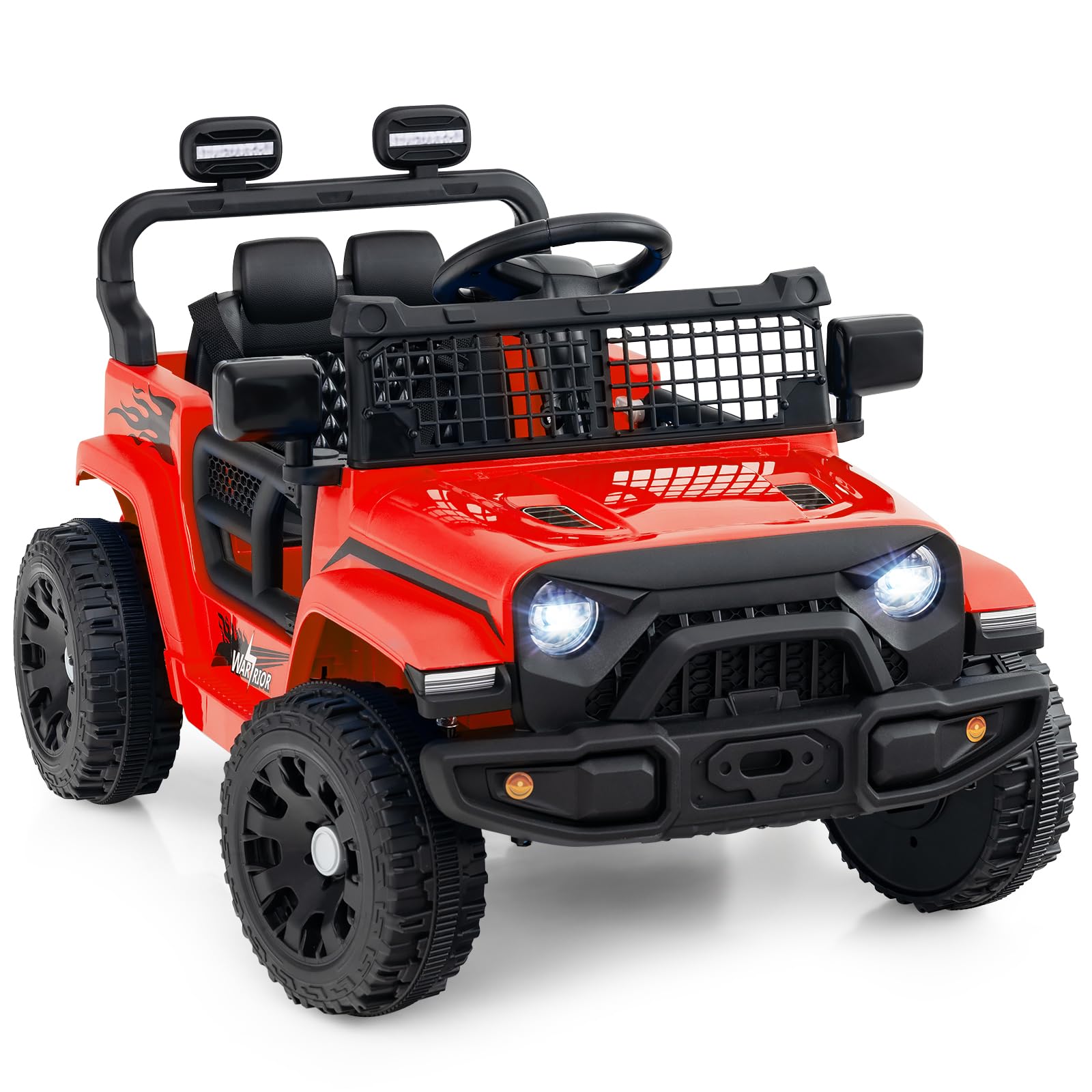 COSTWAY 12V Kids Ride on Car, 2 Motors Electric Off Road Truck with Remote Control, LED Lights, Music & Horn, Battery Powered Ride on Toy for 3+ Years Old Boys Girls (Red)
