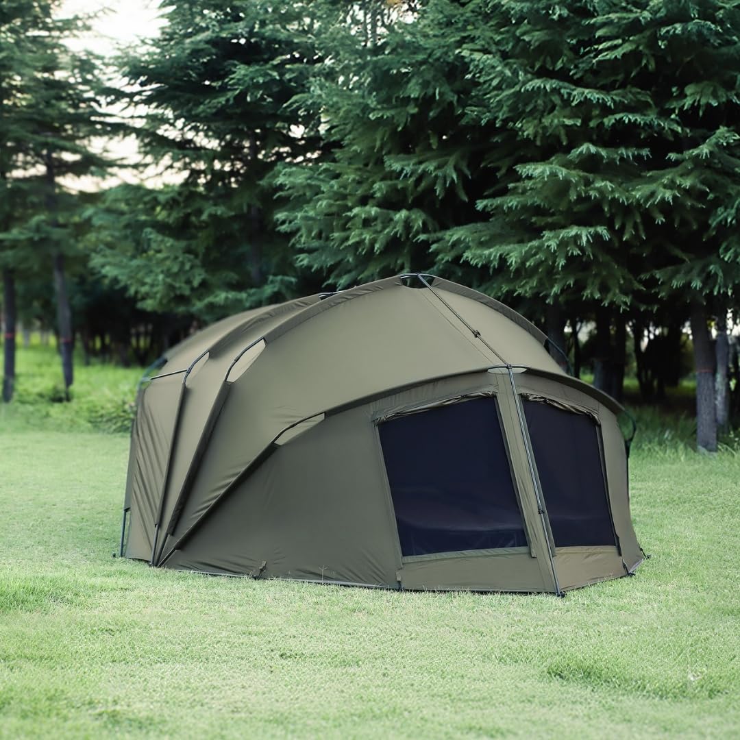 Tienda de campaña para carpas, 1 – 3 personas, Fort Knox 2.0 pulgadas, 3,5, altura interior 1,9 m, tienda de campaña, tienda de pesca, tienda de campaña para 2 personas, incluye martillo de goma para