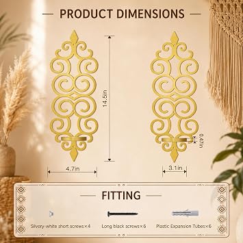 OYEFLY Wall Candle Holder Set of 2 Metal Wall Candle Sconces for Living Room Bedroom Dining Room Botanical Iris Inspired Decor Gold Metal 5.35 x 3.15 x 14.57 Inch (Gold)