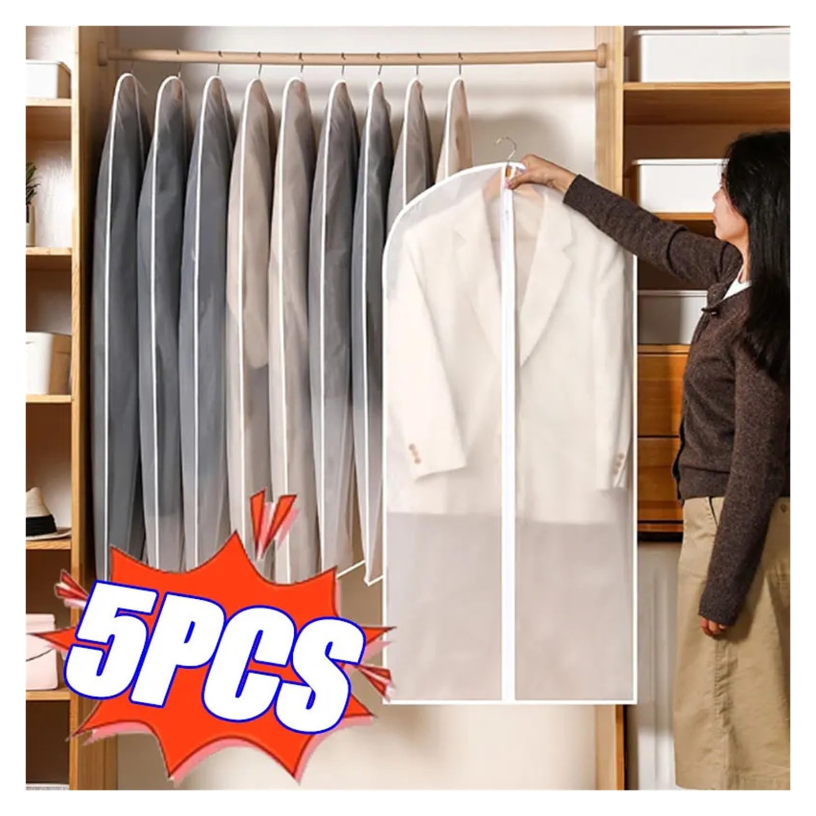 fundas para ropa 1-5PCS Clothes Dust Cover Transparent Thickened Washable Bag PEVA Household Coat Suit Hanging(60x140cm,3PCS)