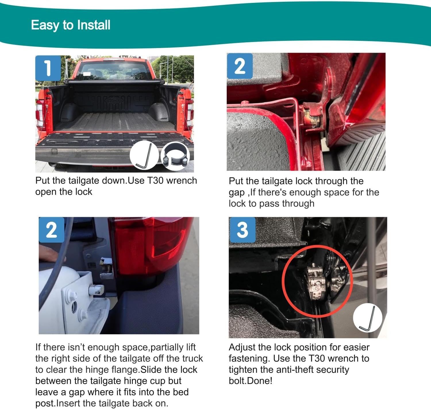 Tailgate Anti-Theft Lock Fit for Pick-up Truck,304 Stainless Steel (01-M)