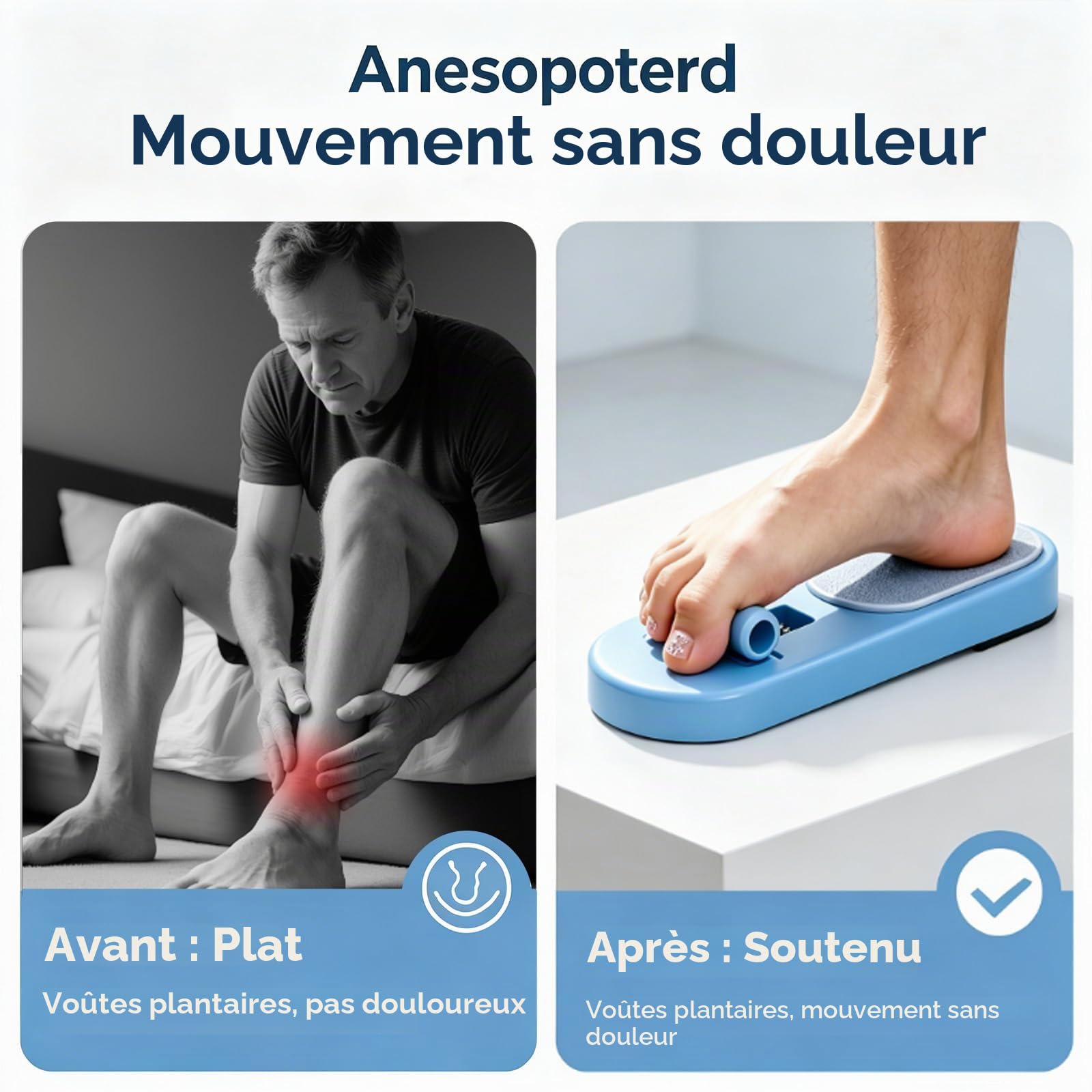 Planche d'équilibre, entraîneur de voûte plantaire pour pieds plats, support des orteils et de la voûte plantaire, planche d'entraînement des pieds réglable pour la rééducation, le soulagement de la