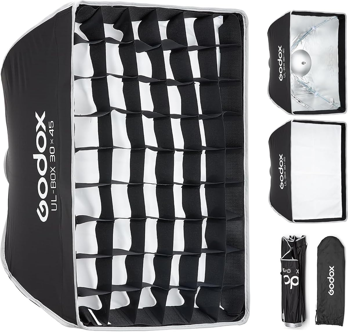 Godox UL 30x45cm Softbox Quick Release, Universal Bowens Mount Small Rectangular Soft Box with Diffusers/Honeycomb Grid/Diffuser Disc for Studio Flash Photography, Streaming, Portrait, Video Lights