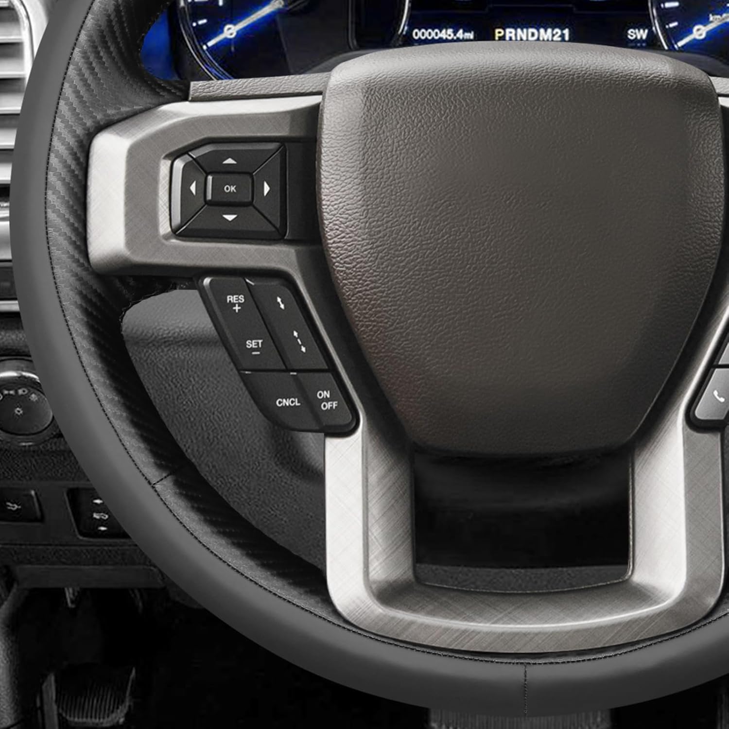 MEWANT Hand Sewn 3D Style Steering Wheel Cover Wrap for Ford F-150 F150 2015-2020 / F-250 F250 2017-2022 / F-350 F350 2017-2022 / F-450 F450 2017-2022 / Expedition 2018-2021