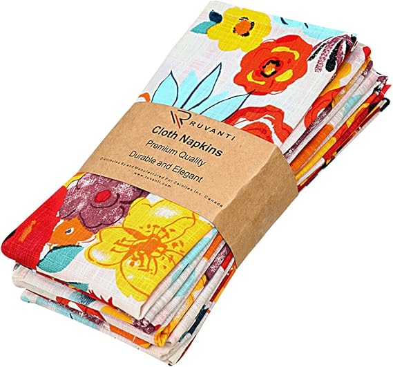 Ruvanti Cloth Napkins 6 Pack 100 Cotton 18X18 Inch Multi