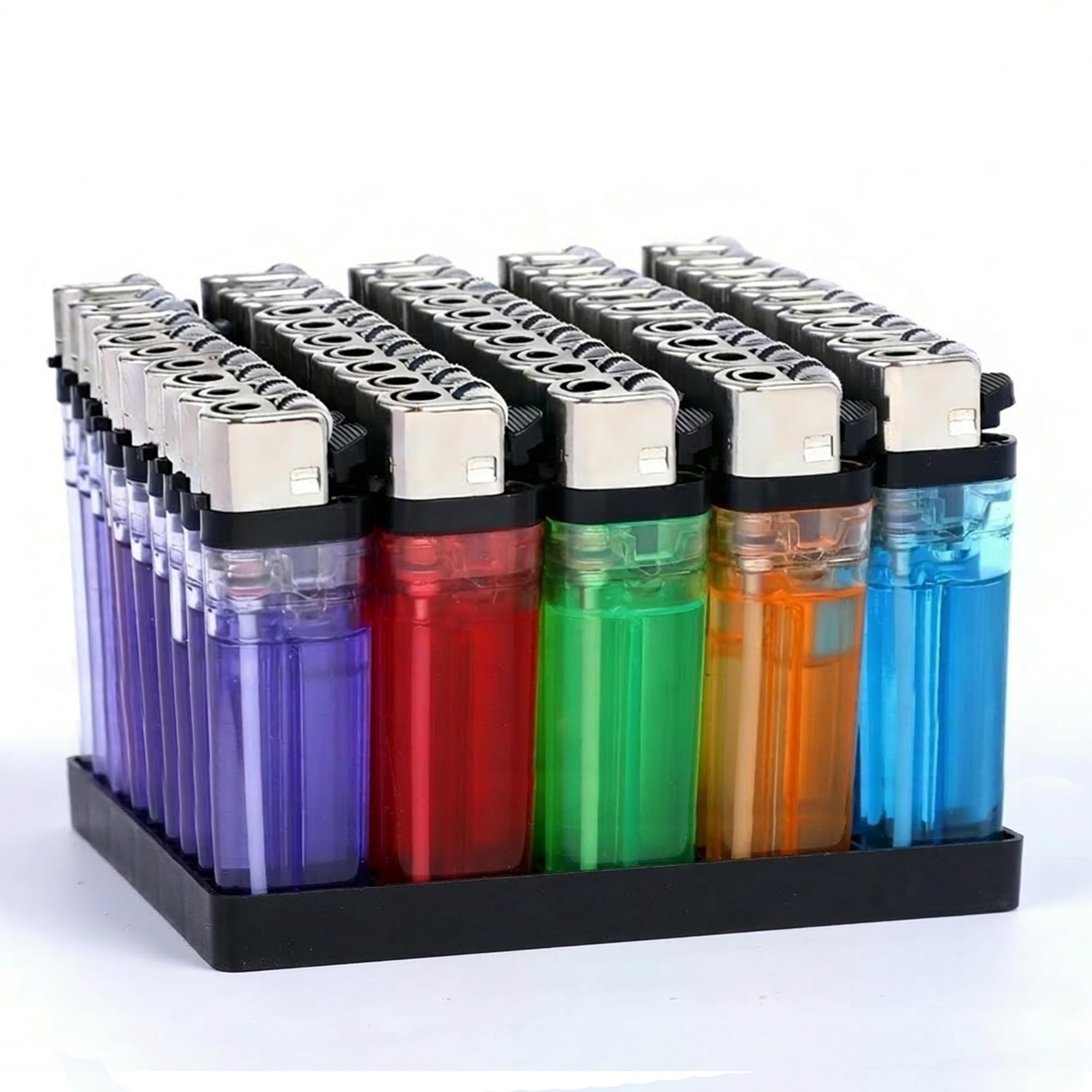 BML 50 Pack Disposable Lighters Multipack Gas Lighter Windproof Adjustable Flame Child Safety Lock Pocket Cigarette Lighter for Kitchen BBQ Candles Camping Travel