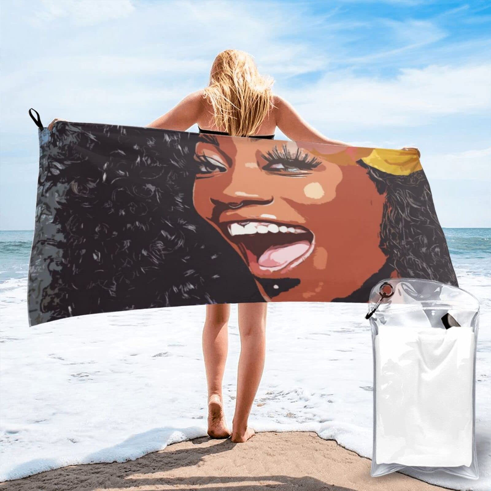 Lawenp African American Women Microfiber Beach Towel Adults Large Quick Drying Bath Towel Travel Towels with Pouch 31.5"x63"
