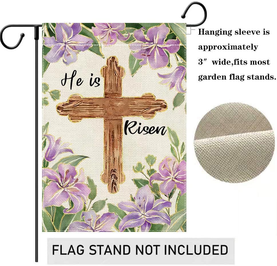 He Is Risen House Flag 28 x 40 Inch Happy Easter Cross Religious Decorative Double Sided Burlap Flag for Spring Farmhouse Yard Outdoor Holiday Decoration - Image 3
