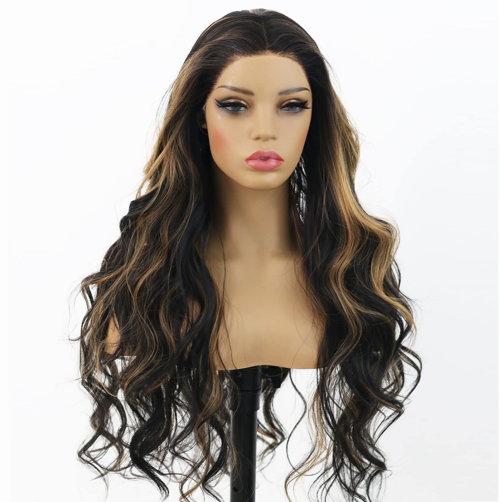 ANDRIA Platinum Blonde Wig lace front wigs Long Wigs Loose Wave Glueless Lace Wig Colored Synthetic Heat Resistant Fiber Wig With Baby Hair Natural Wavy White Blonde Body Wave Colorful wig for Women: Brown Highlight body wave