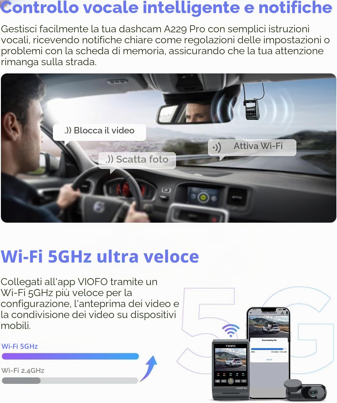 VIOFO A229 PRO 2CH Dash Cam Anteriore E Posteriore 4K+2K HDR – Sensori Sony STARVIS 2, Visione Notturna Super E Controllo Vocale - 2