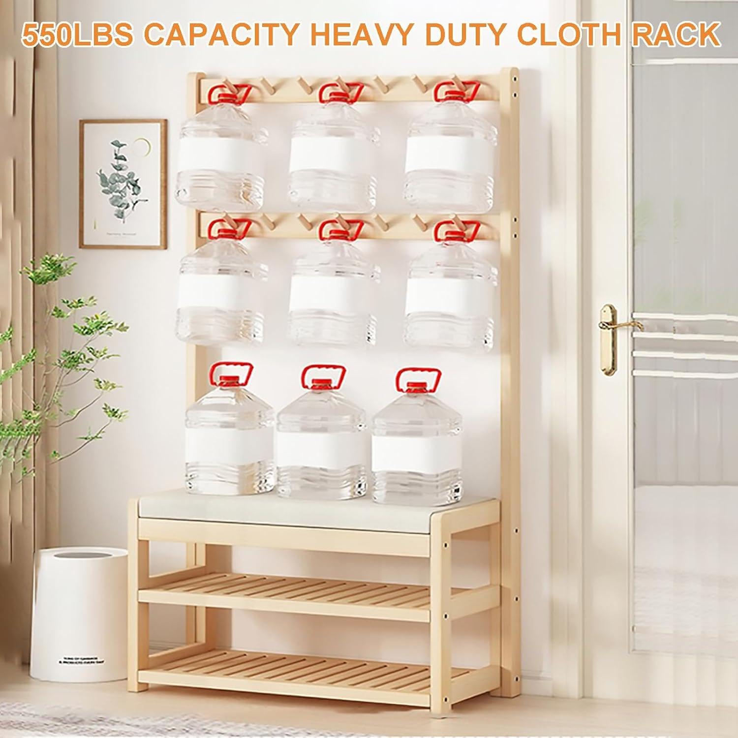 Zapatero 3 en 1 con 10 ganchos y almacenamiento de zapatos de 2 niveles, elegante árbol de entrada para el hogar, dormitorio y muebles de oficina