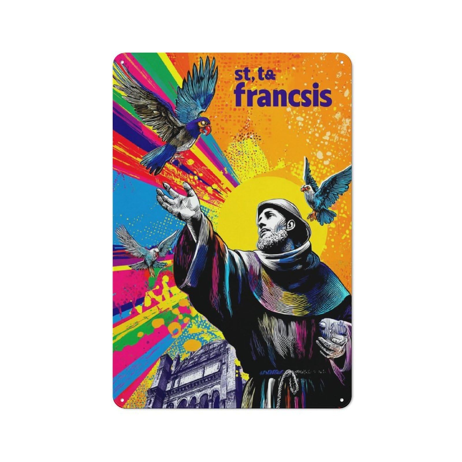 Junmoney Saint Francis A Colorful Tribute -2 Country Metal Sign With Design 30X20cm, Farmhouse Farmhouse Wall Decor For Kitchen, Cottage, Porch Or Garden Room