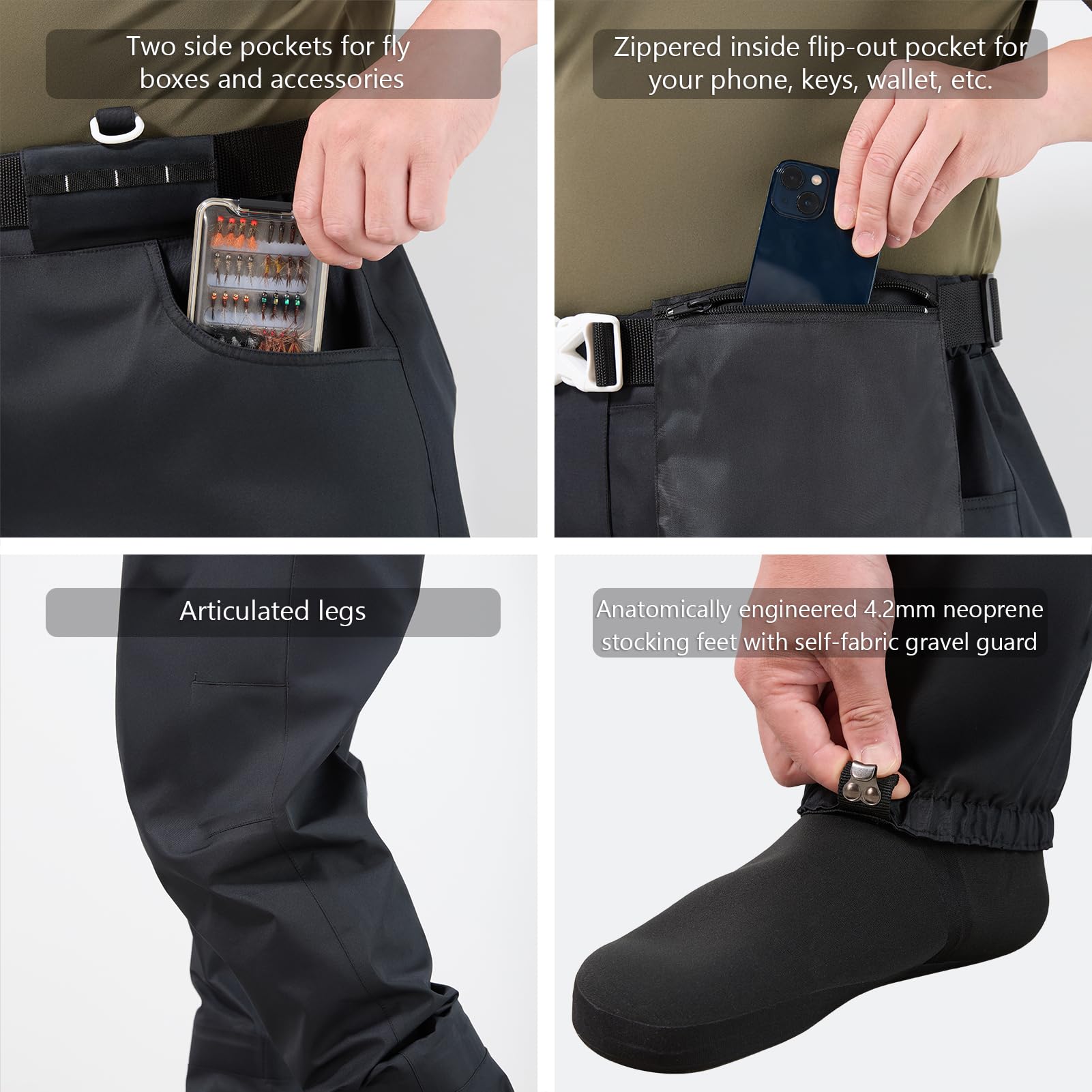 BASSDASH Atmungsaktive Wathose für Herren, mit Taschen, wasserdicht, zum Fliegenfischen, leicht, FW09