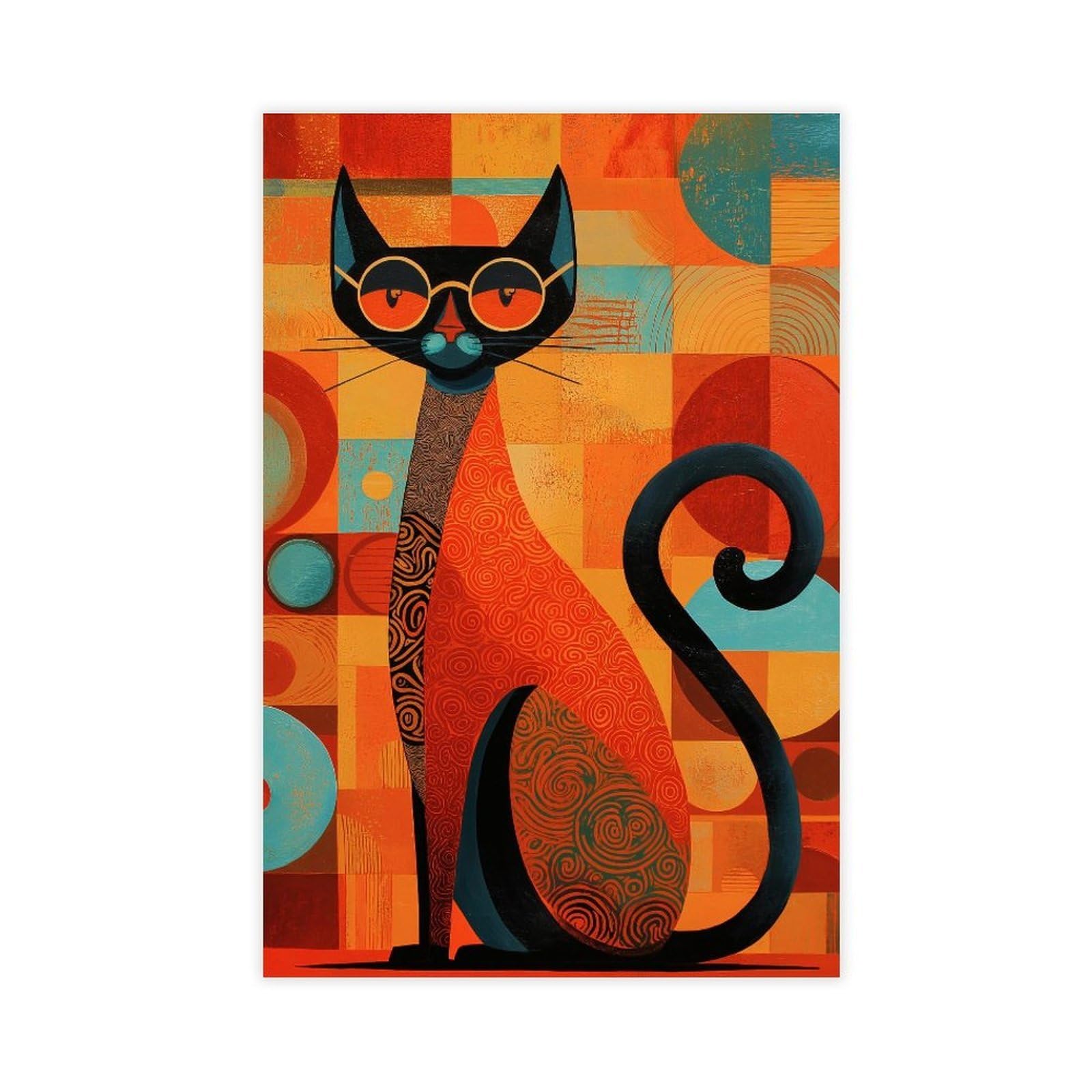 MRYCQ Abstract Cat Poster Canvas Poster for Living Room Decor Gift