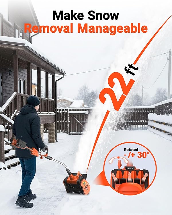 VOLTASK Cordless Snow Shovel, 48V | 13.5-Inch Cordless Snow Blower, Battery Snow Blower with Directional Plate (2 * 24V Battery & Dual Quick Charger Included) by VOLTASK - Image 3